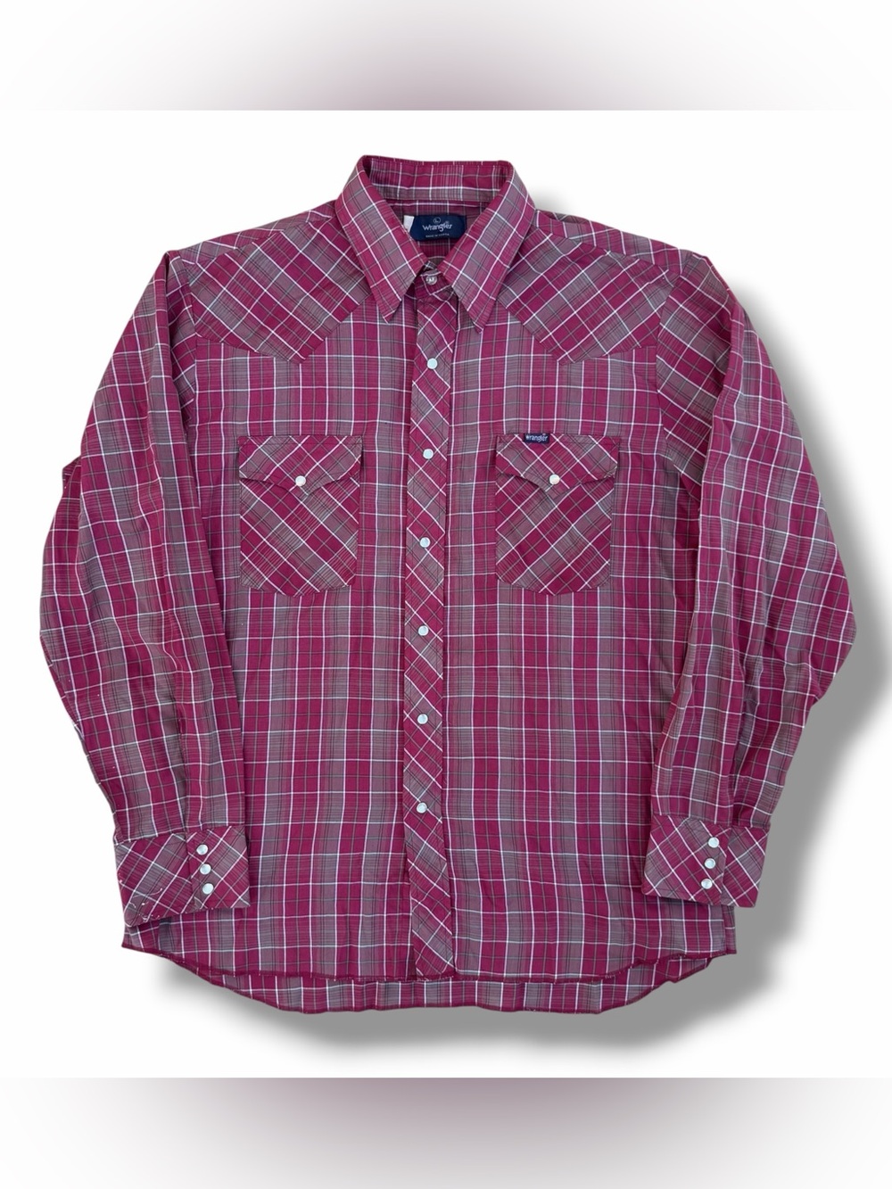 Vintage Wrangler Pearl Snap Plaid Western Shirt Red Size Large 80s 90s